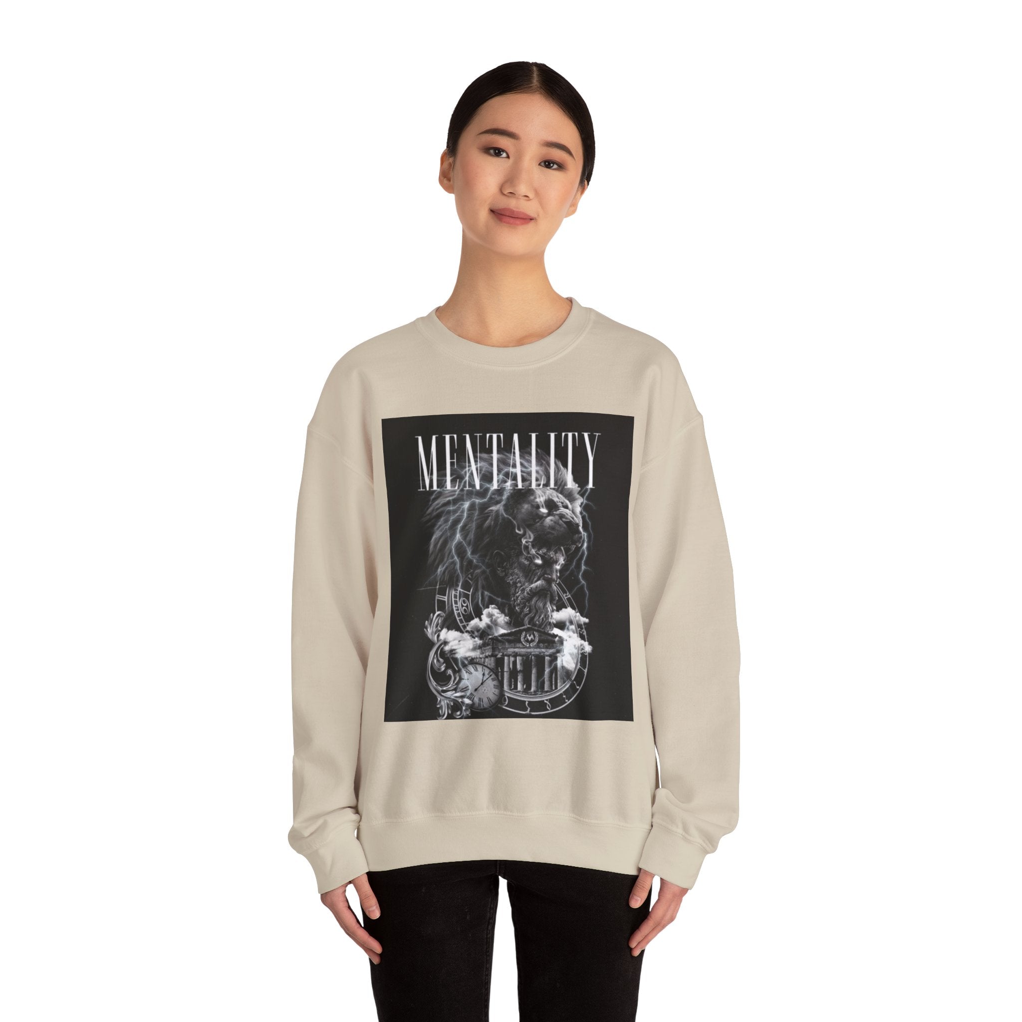 Crewneck Sweatshirt — 'MENTALITY' Lion Graphic | LEGACiESS Back Logo