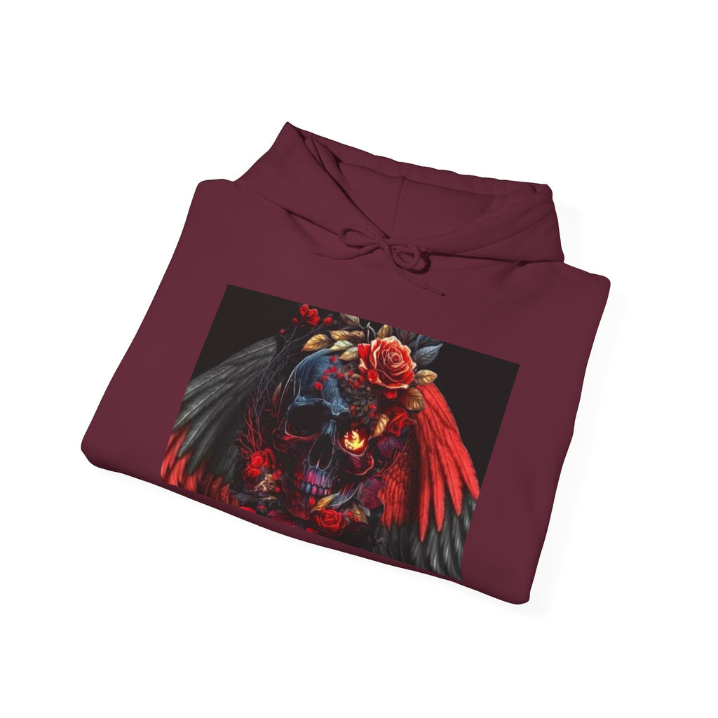 Skull Rose Wings Hoodie — Gothic Floral Skull Pullover