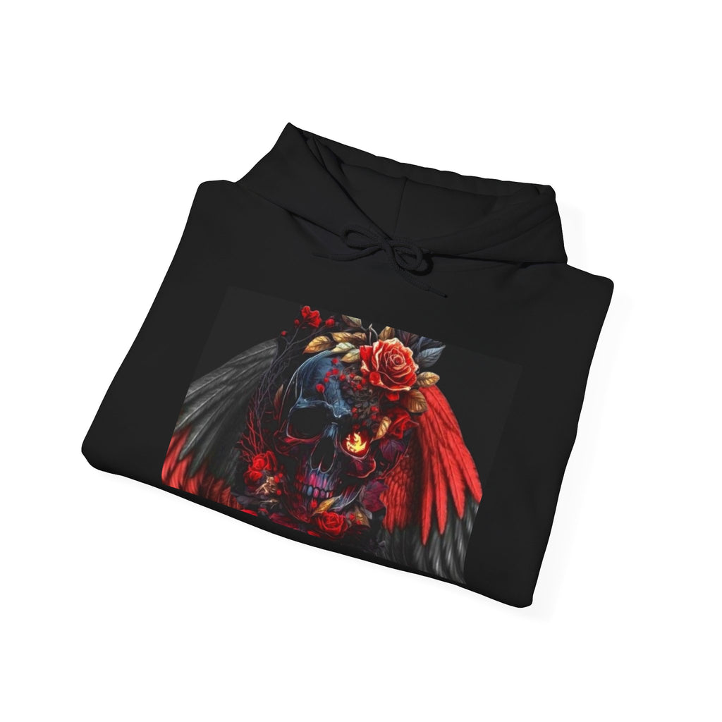 Skull Rose Wings Hoodie — Gothic Floral Skull Pullover
