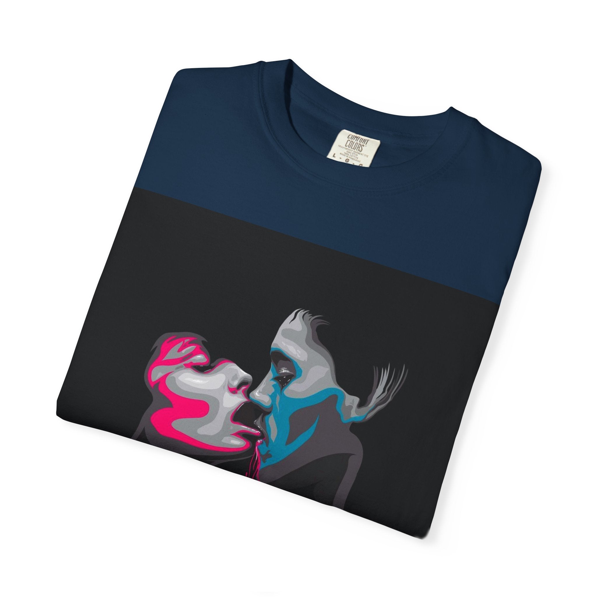 Abstract Neon Kiss T-Shirt — 'Legaciess' Back Logo Graphic Tee