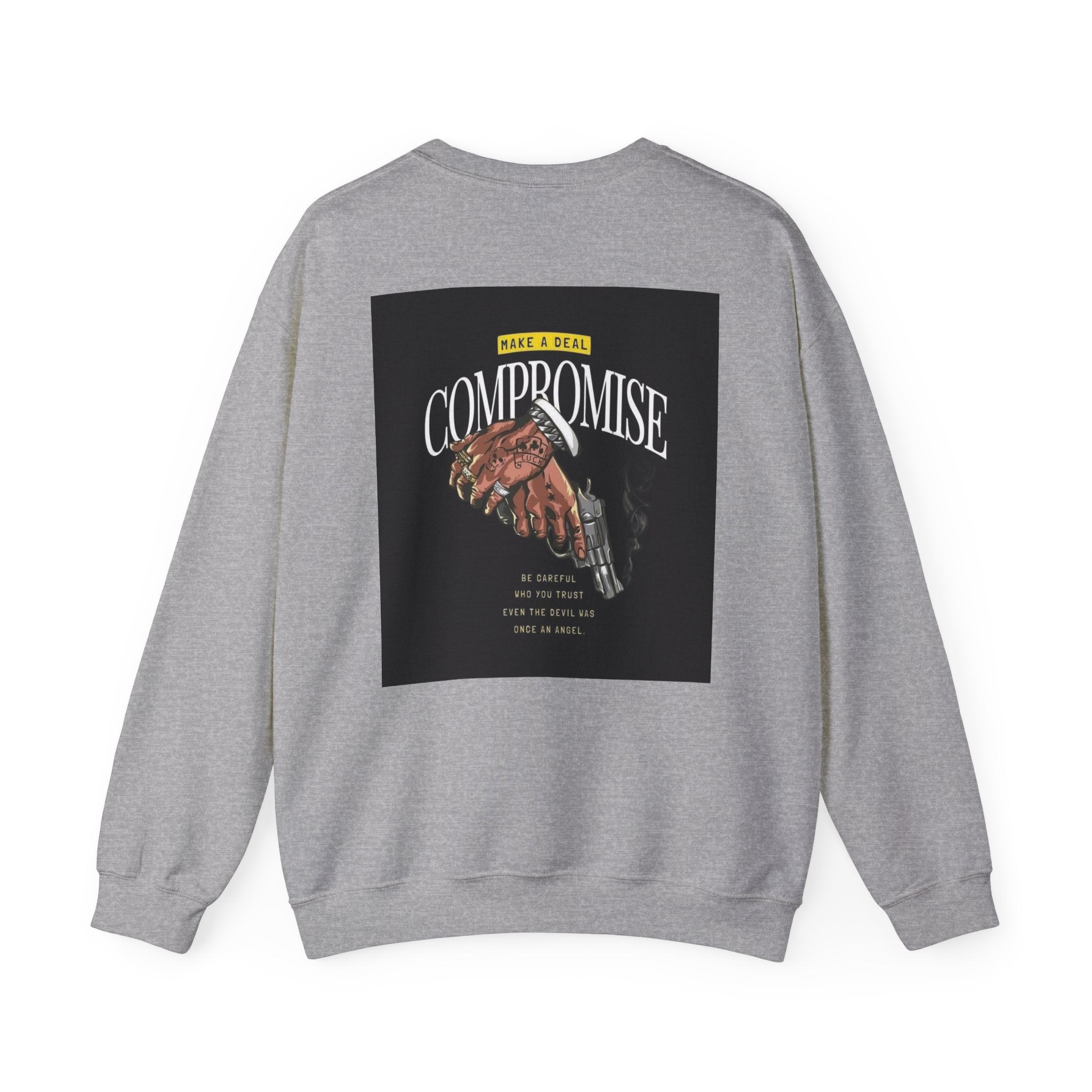 Compromise Graphic Sweatshirt — Vintage Handshake & Revolver Design