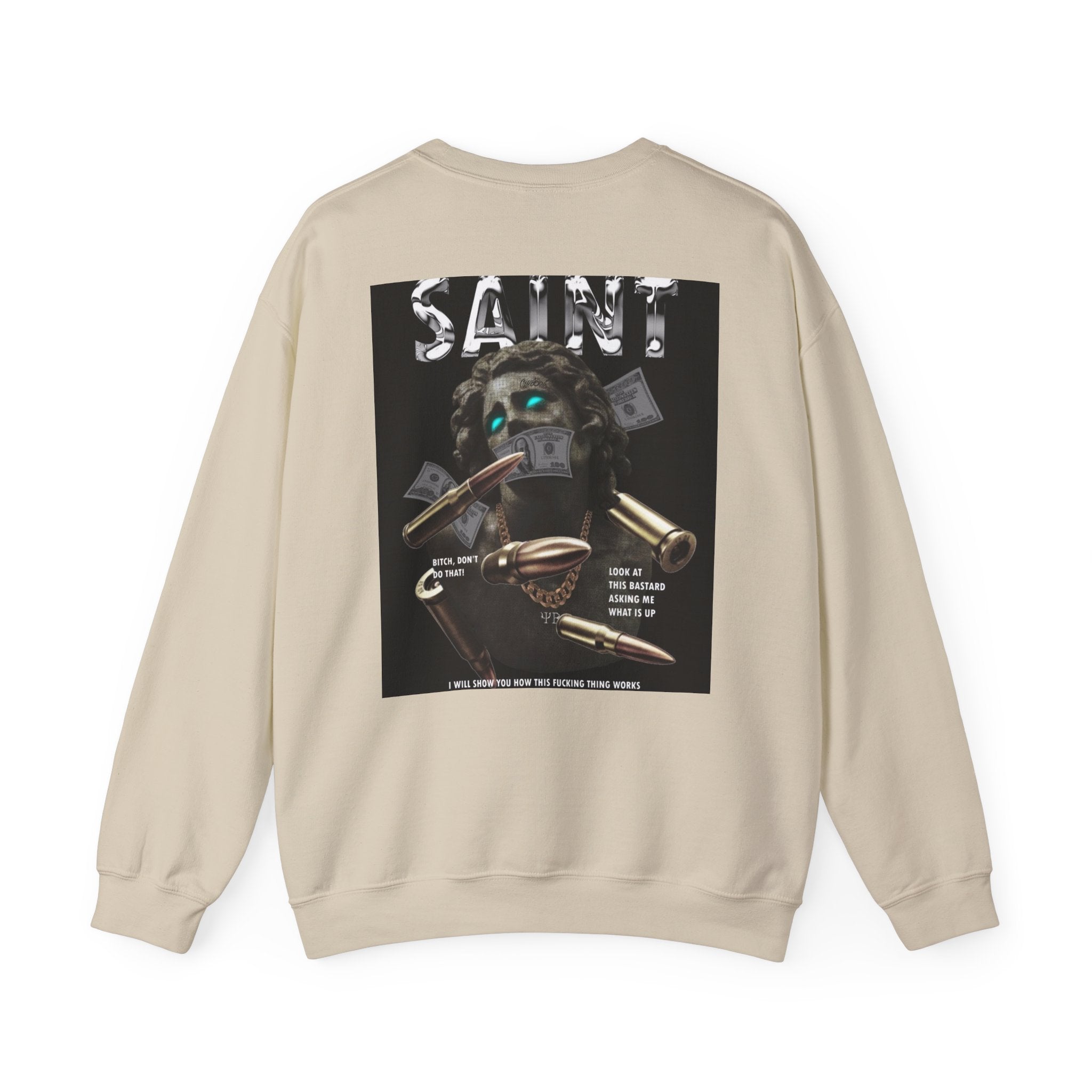 Saint Graphic Crewneck Sweatshirt — Dark Art Money Montage