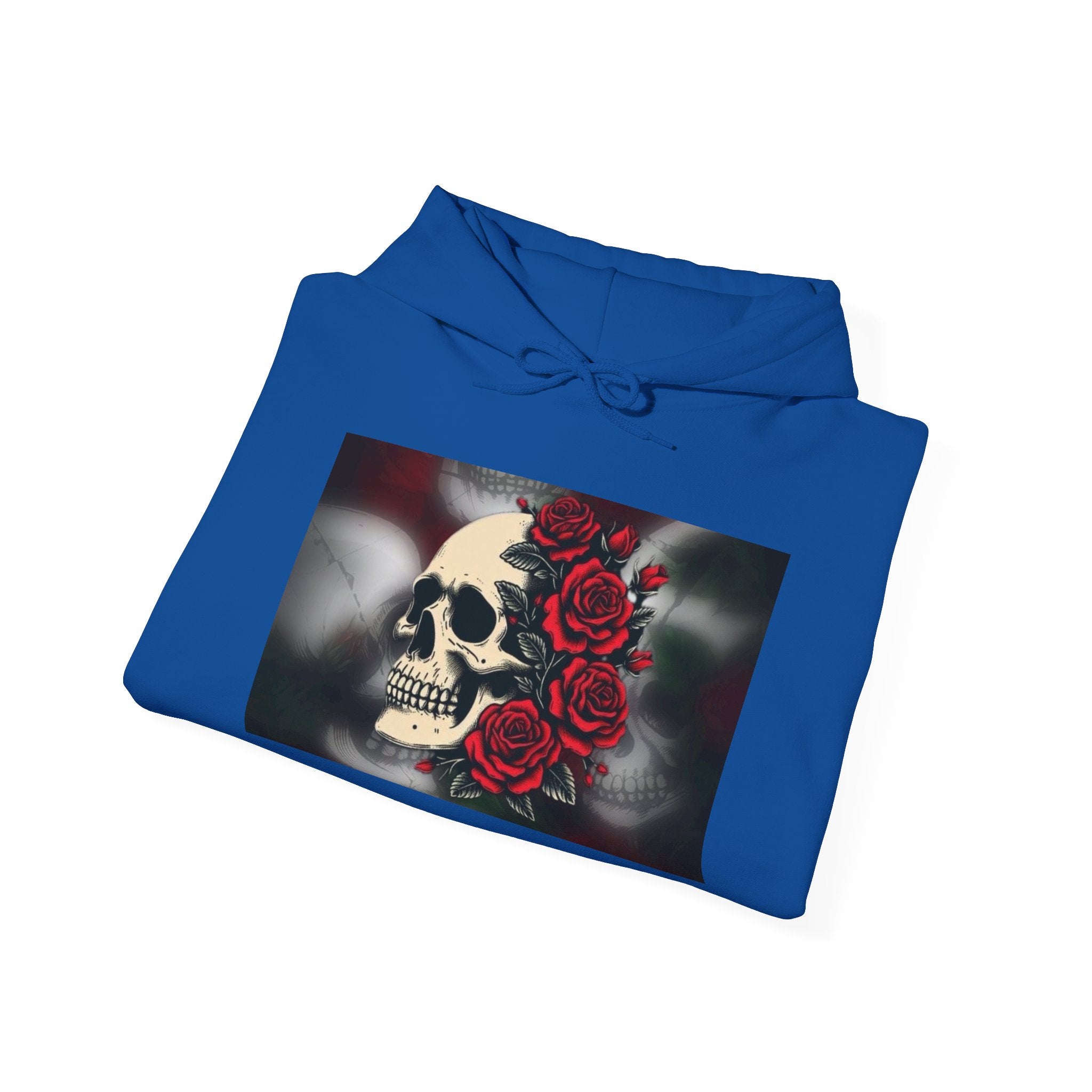 Skull with Red Roses Hoodie — Gothic Floral Skull Sweatshirt