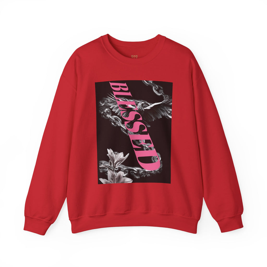 Blessed Crewneck Sweatshirt — Pink Script Floral Graphic