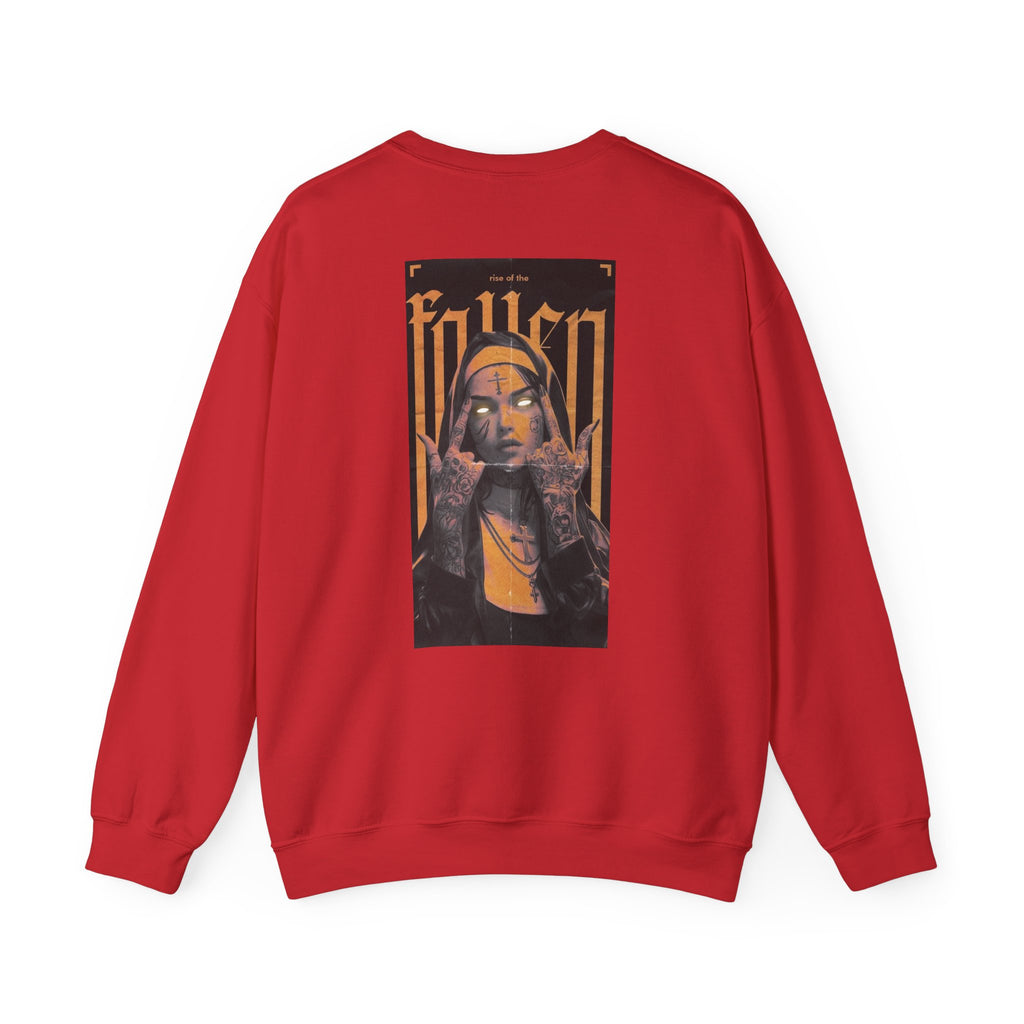 Fallen Gothic Crewneck Sweatshirt — Dark Tattooed Nun Graphic