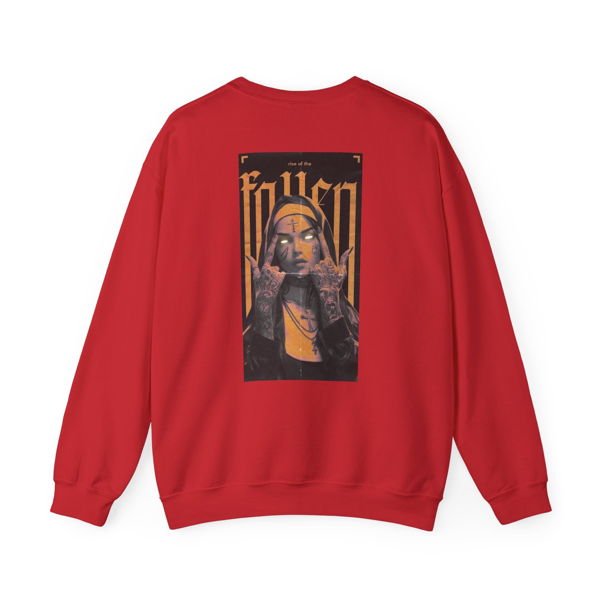 Fallen Gothic Crewneck Sweatshirt — Dark Tattooed Nun Graphic