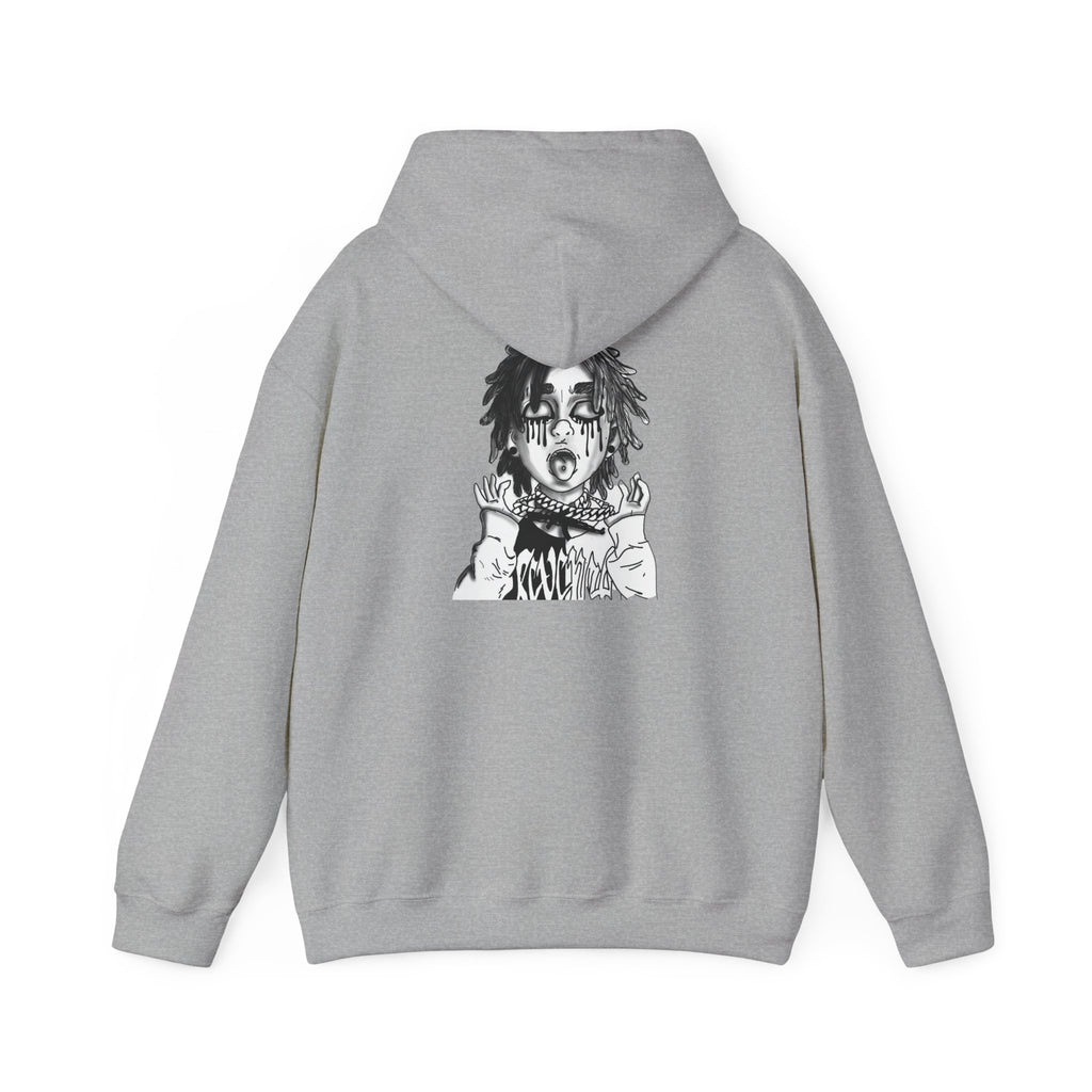 Horror Manga Hoodie — Black & White Creepy Portrait Pullover