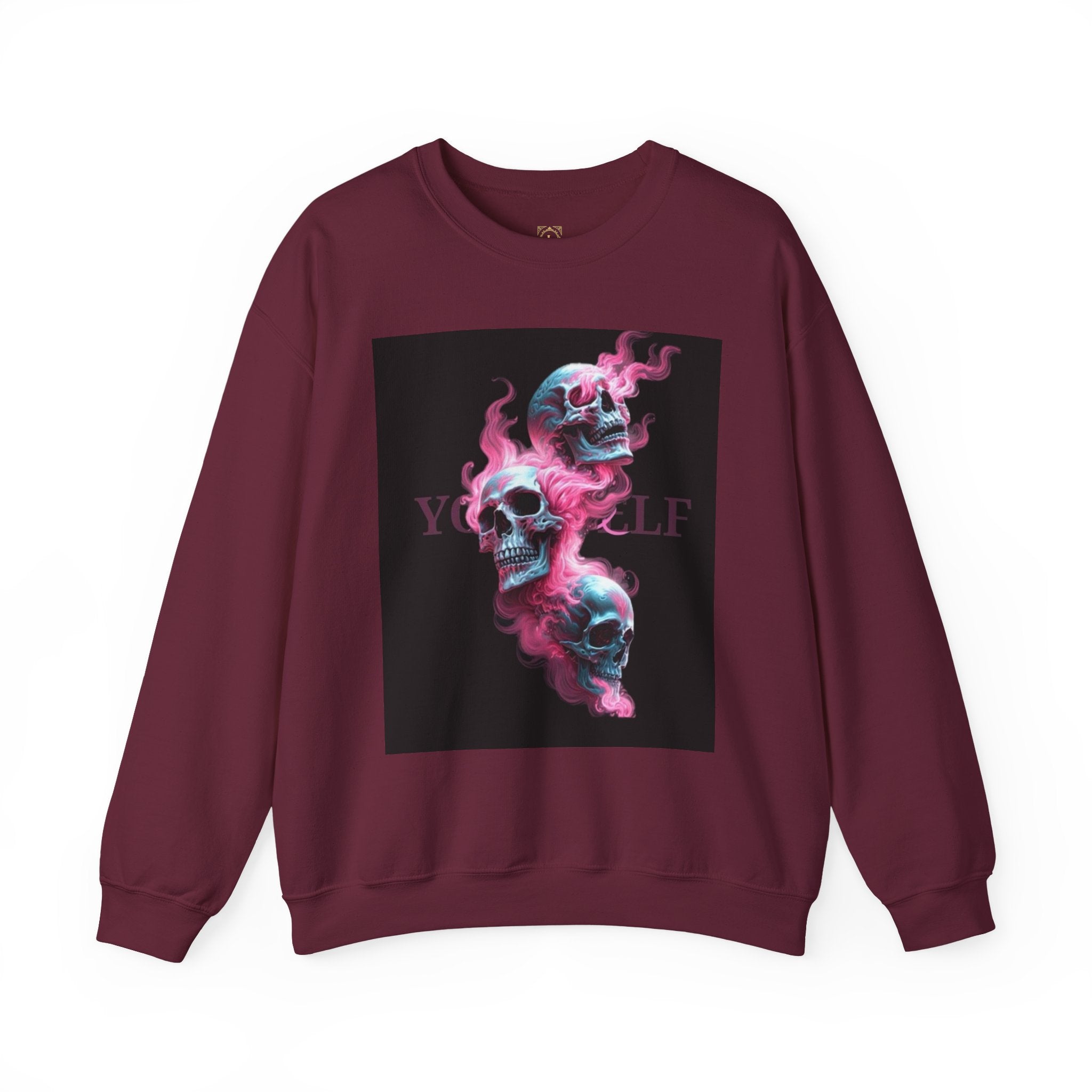 Skull Smoke Crewneck Sweatshirt — Neon Pink & Blue Gothic Graphic