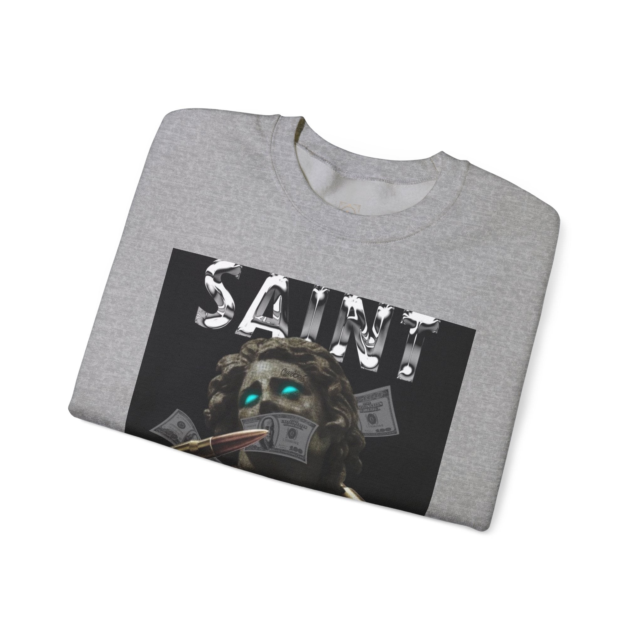 Saint Graphic Crewneck Sweatshirt — Dark Art Money Montage