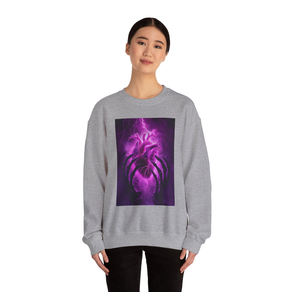 Crewneck Sweatshirt — Purple Lightning Anatomical Heart Graphic