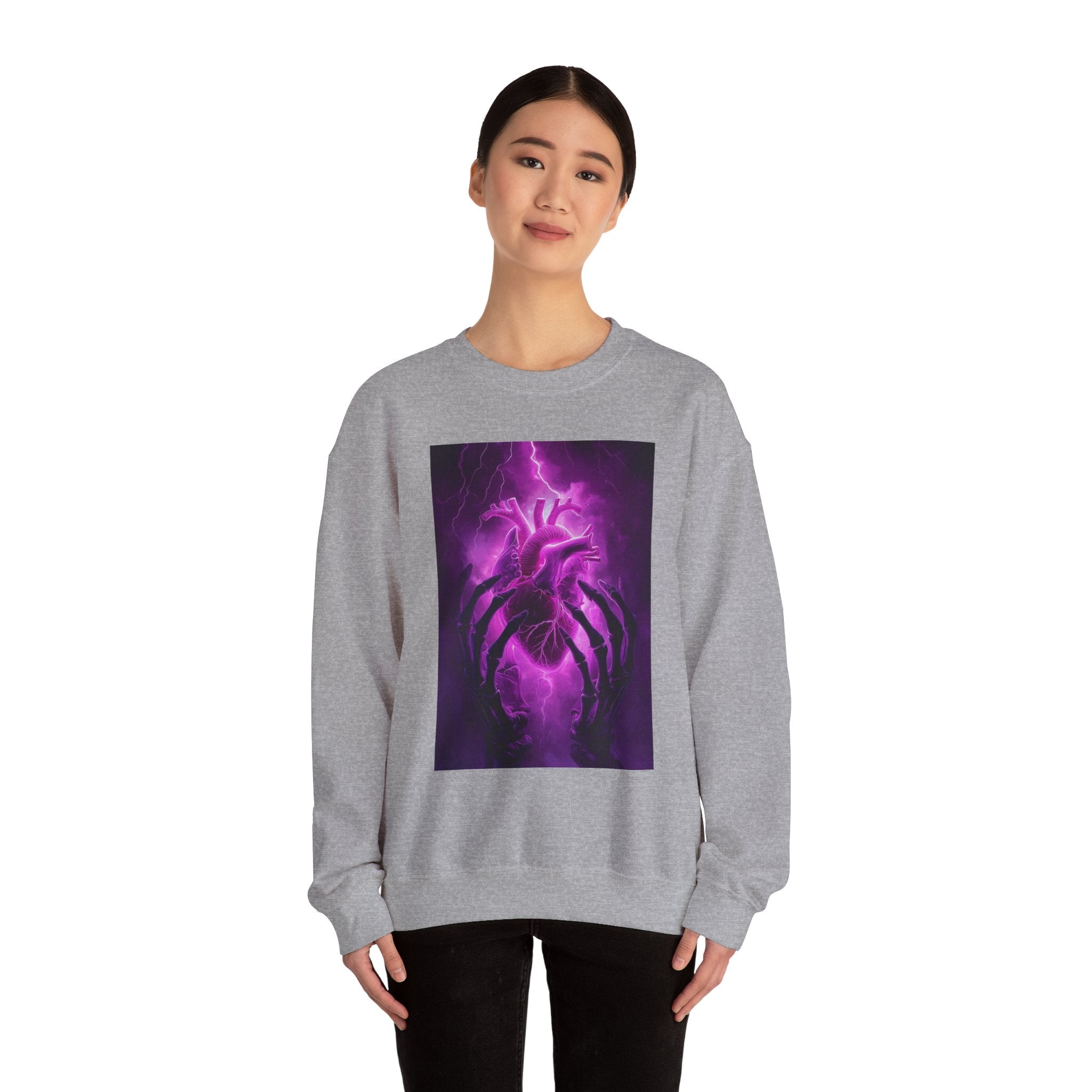 Crewneck Sweatshirt — Purple Lightning Anatomical Heart Graphic