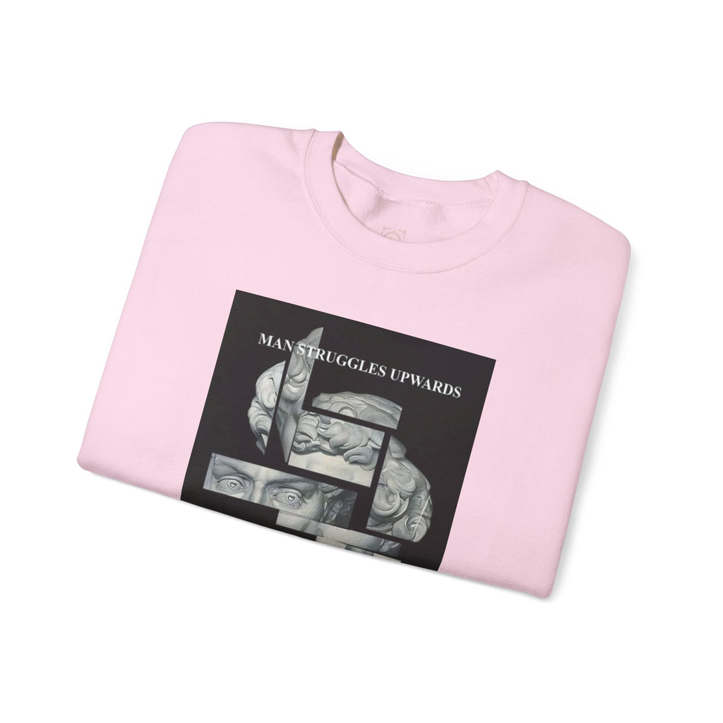 Dream Fragment Crewneck Sweatshirt — 'Man Struggles Upwards' Statue Collage