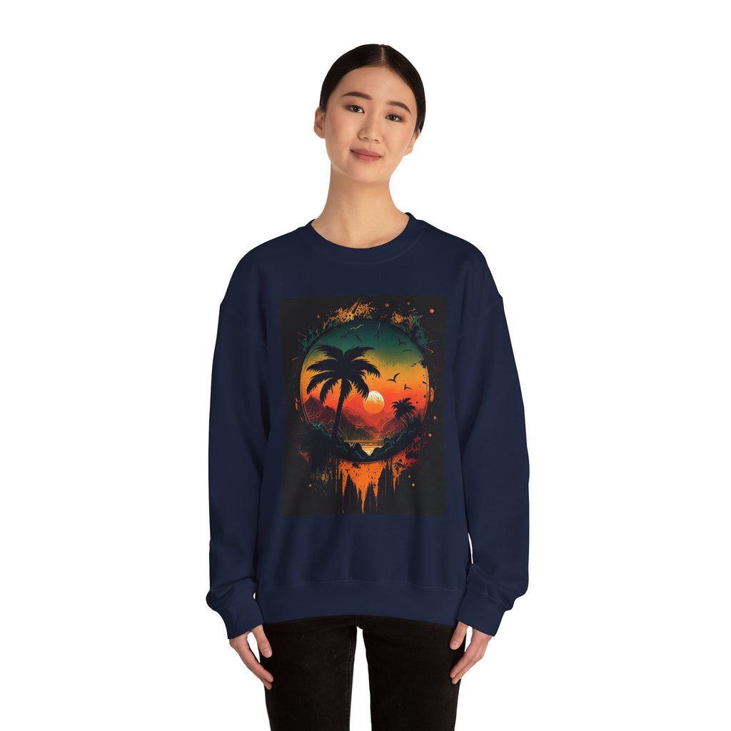 Sunset Island Sweatshirt — Tropical Palm Sunset Crewneck