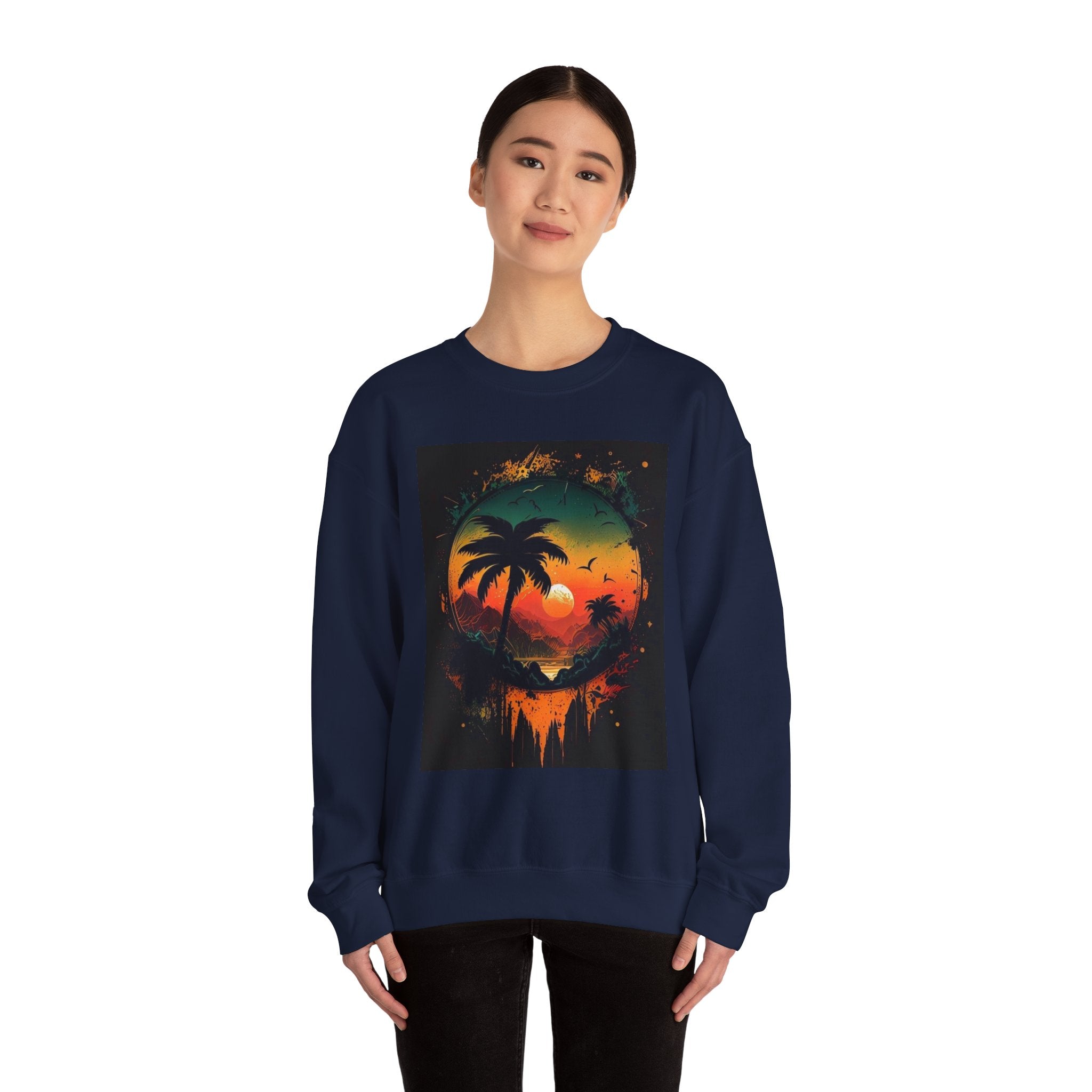 Sunset Island Sweatshirt — Tropical Palm Sunset Crewneck