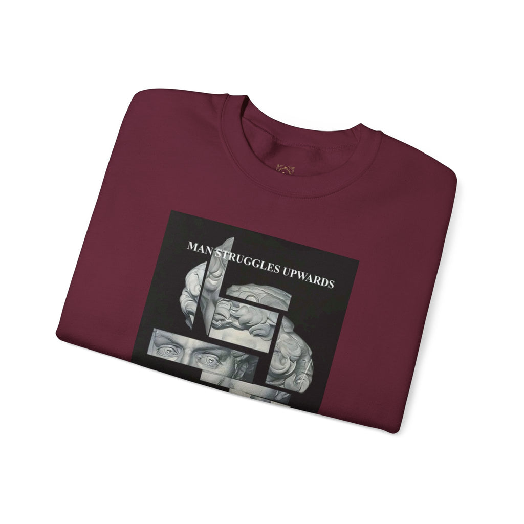 Dream Fragment Crewneck Sweatshirt — 'Man Struggles Upwards' Statue Collage