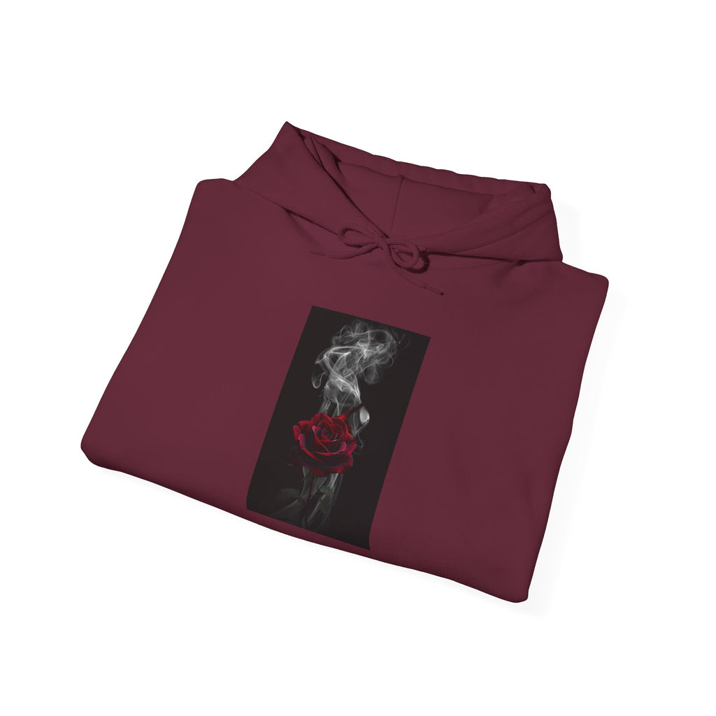 Smoky Red Rose Hoodie — Gothic Floral Hooded Sweatshirt