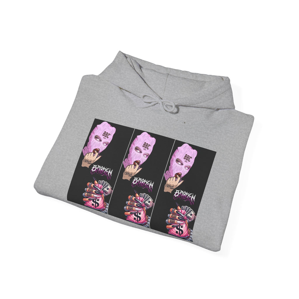 Horror Collage Hoodie — Spooky Pink Skull & Claw Graphic Sweatshirt