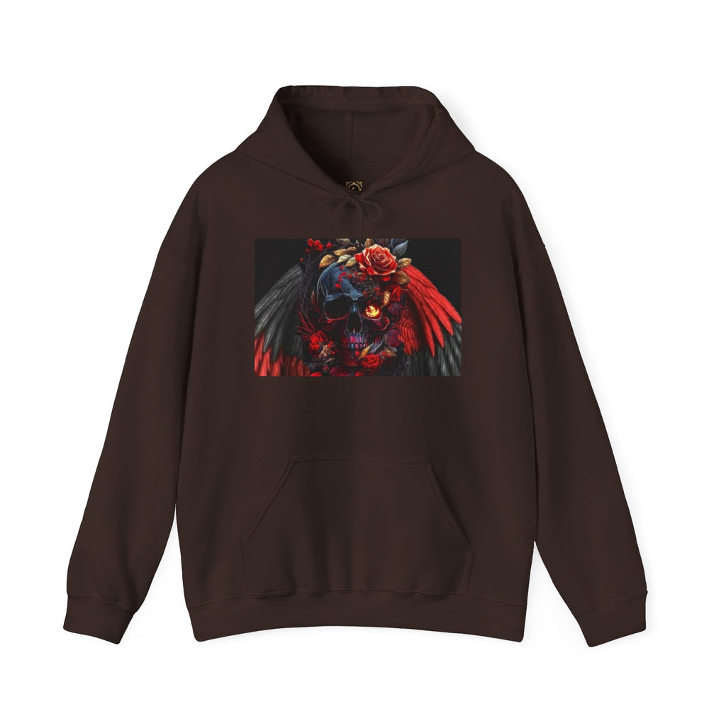 Skull Rose Wings Hoodie — Gothic Floral Skull Pullover
