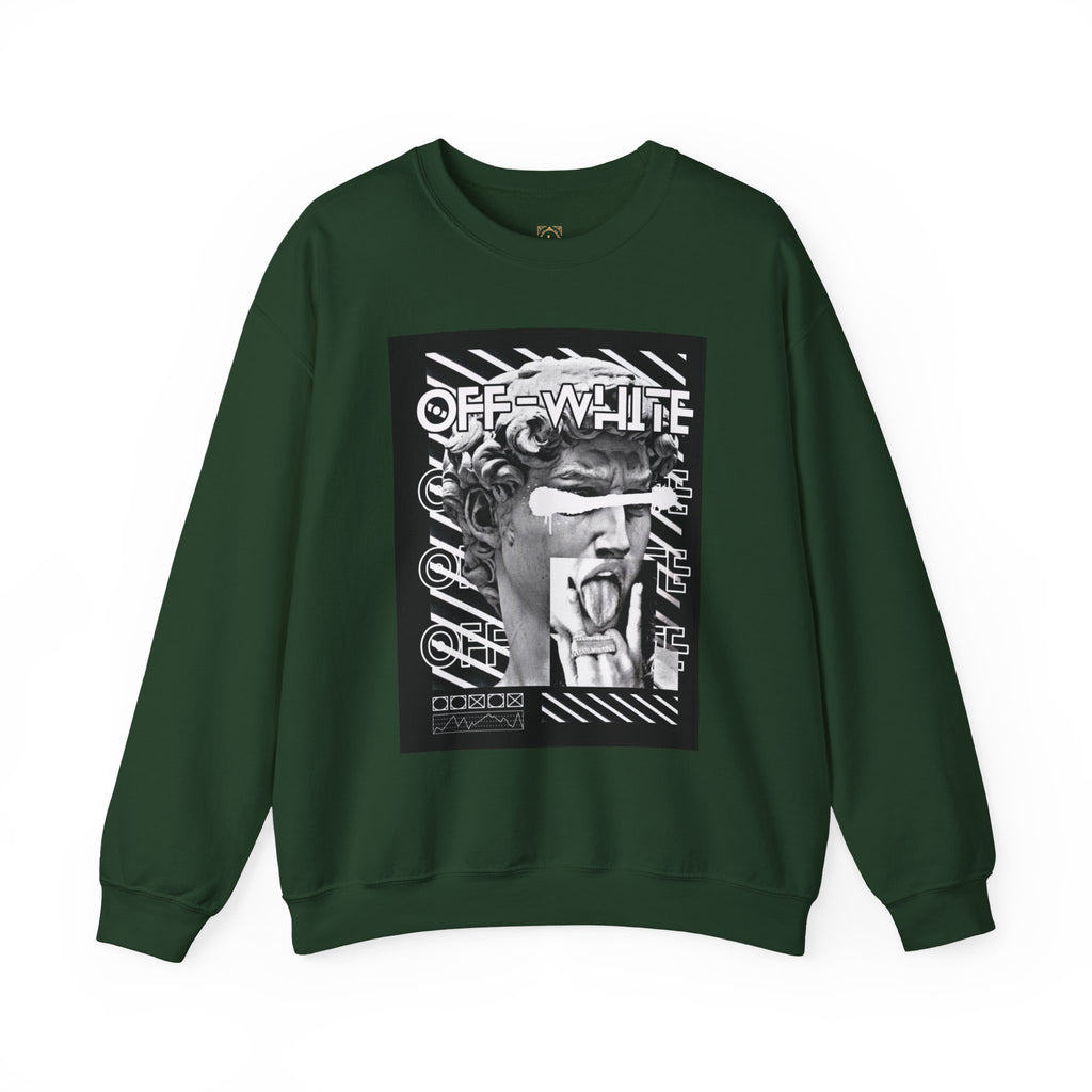 Statue Graphic Crewneck Sweatshirt — 'OFF-WHITE' Monochrome Streetwear Pullover