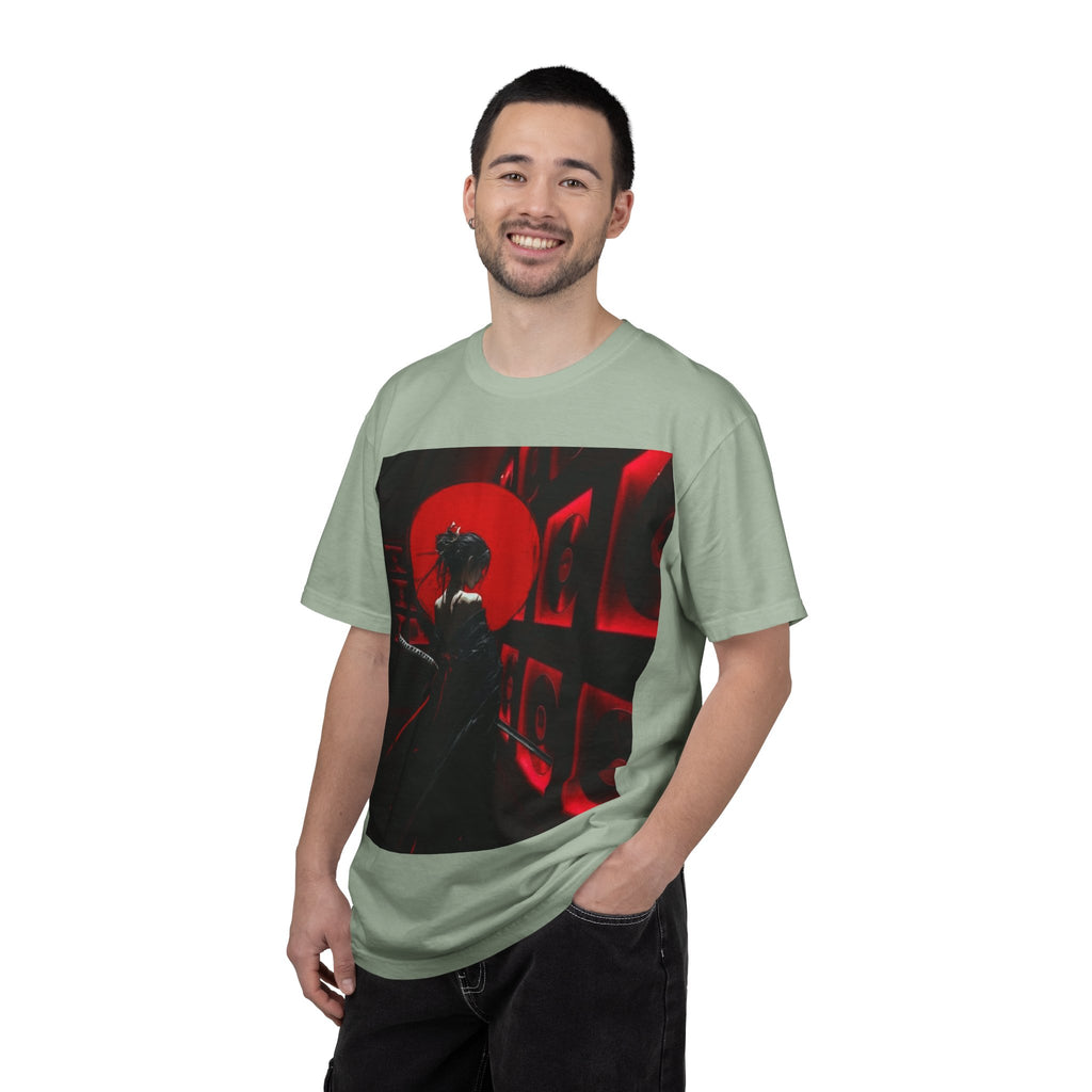Red Moon Samurai T-Shirt — Dramatic Anime Art Tee with 'LEGACIESS' Back Logo
