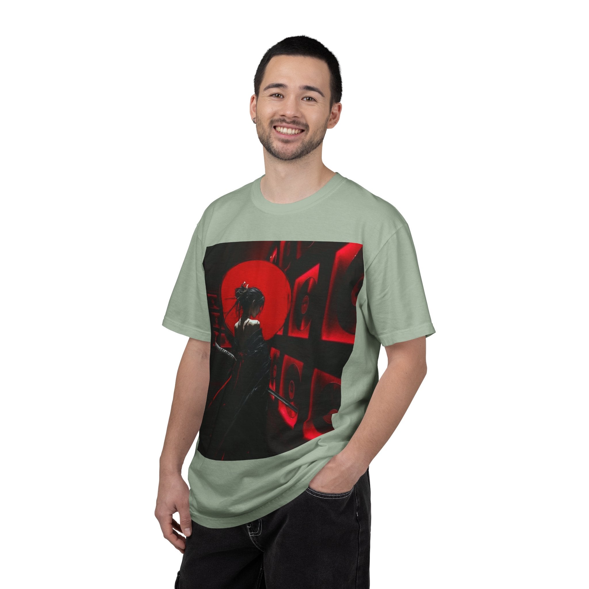 Red Moon Samurai T-Shirt — Dramatic Anime Art Tee with 'LEGACIESS' Back Logo