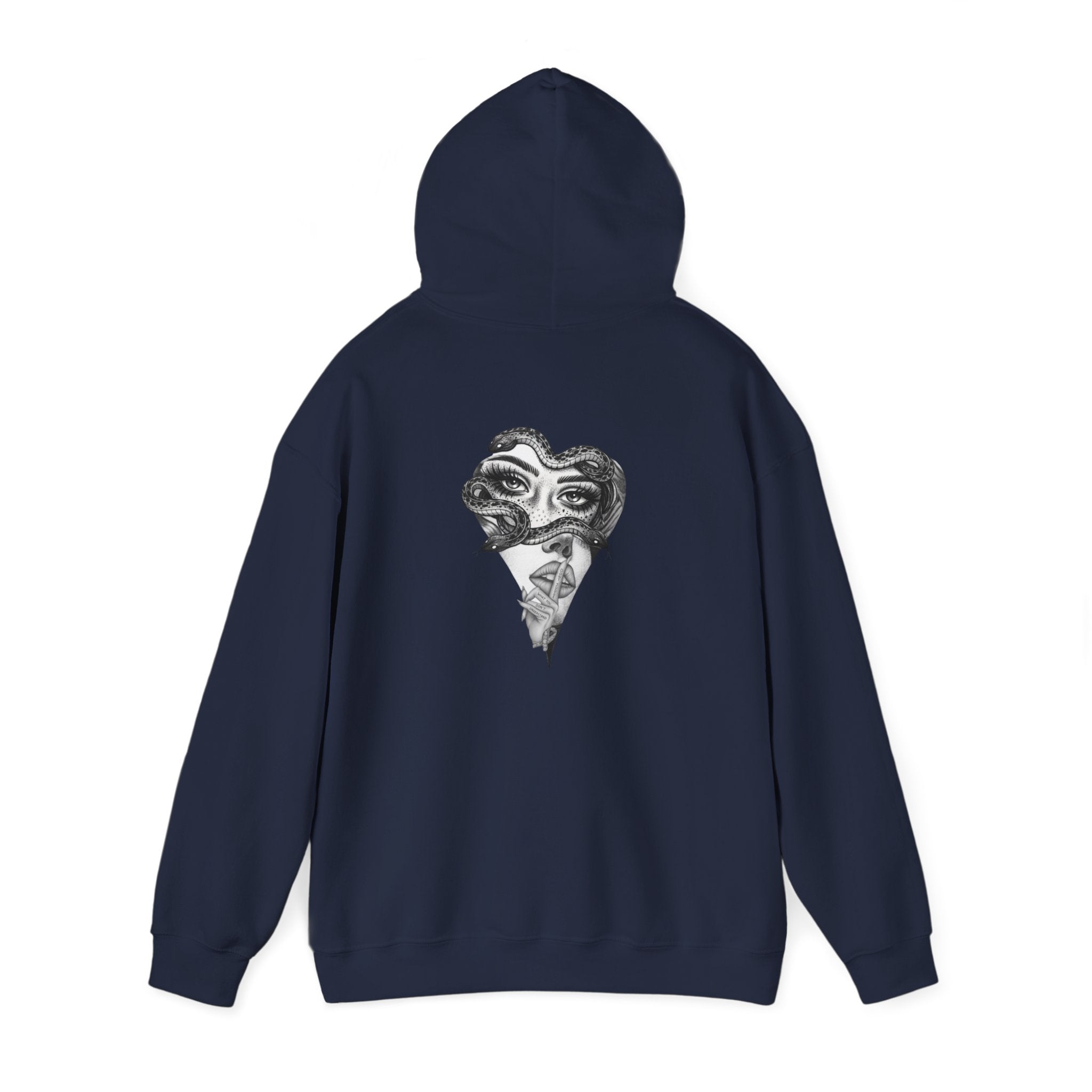 Abstract Heart Mask Hoodie — Surreal Black & White Graphic Pullover
