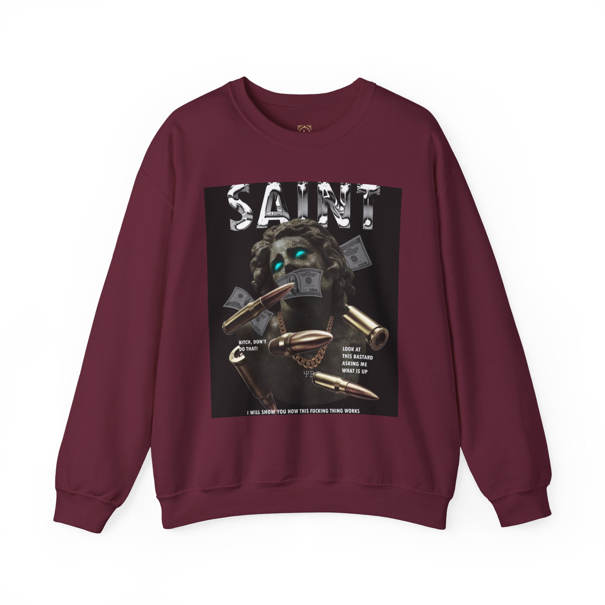 Saint Graphic Crewneck Sweatshirt — Dark Art Money Montage