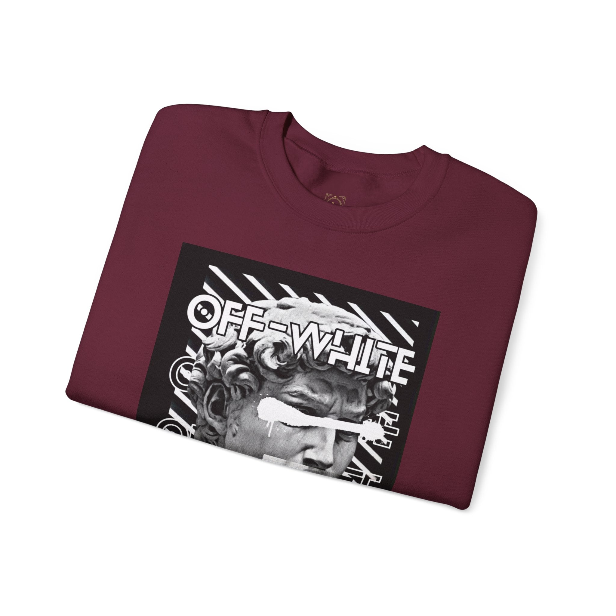 Statue Graphic Crewneck Sweatshirt — 'OFF-WHITE' Monochrome Streetwear Pullover