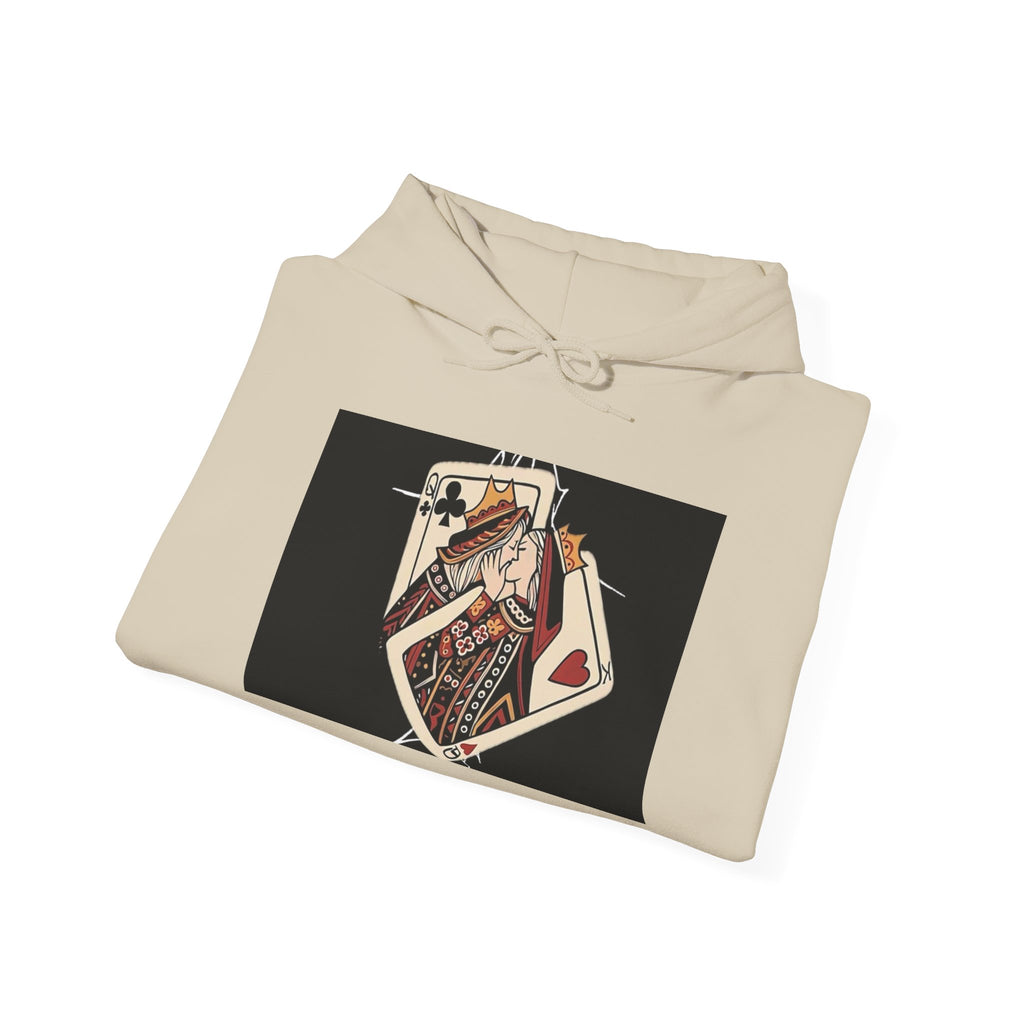 Queen of Hearts Playing Card Hoodie — Vintage Tattoo Style Card Art