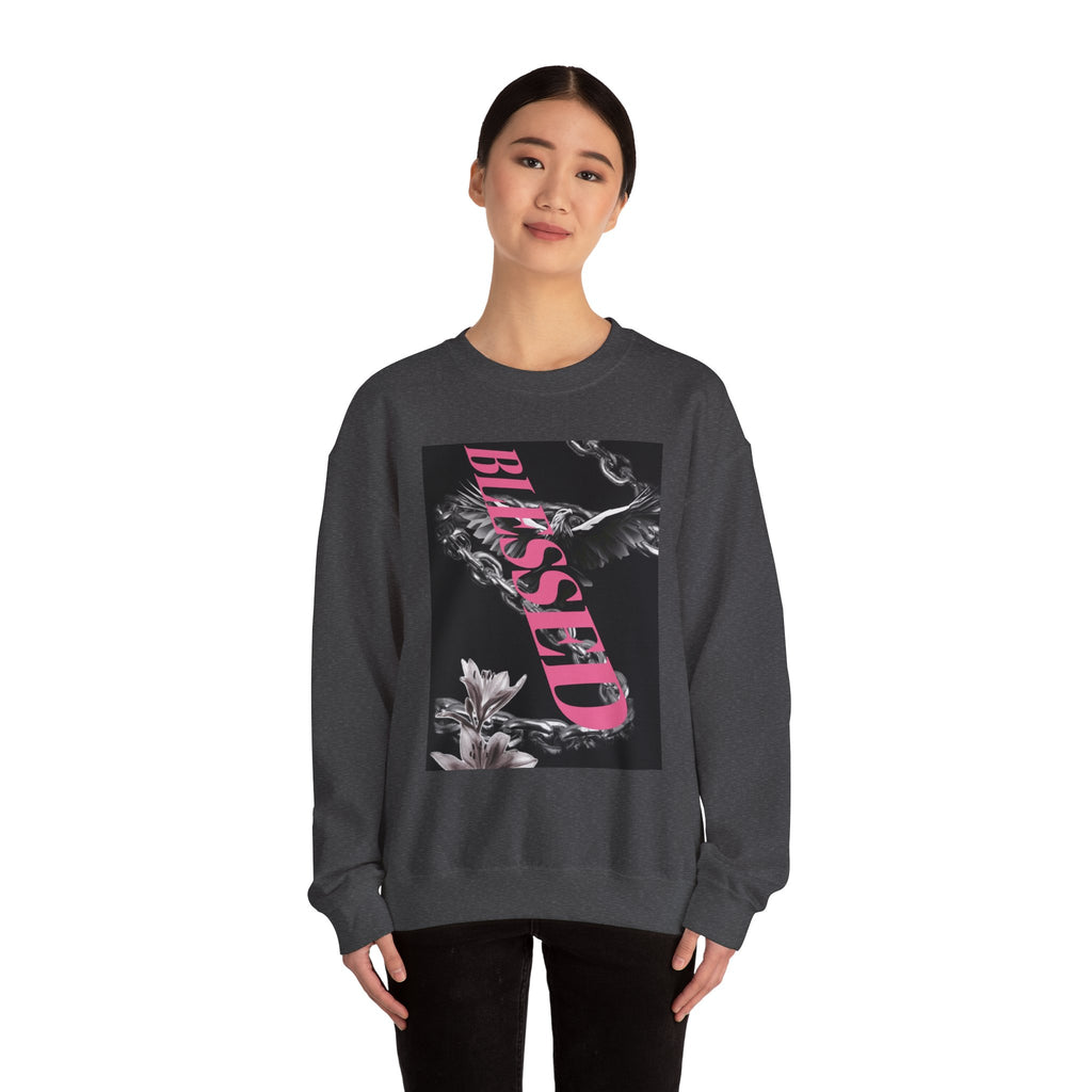 Blessed Crewneck Sweatshirt — Pink Script Floral Graphic