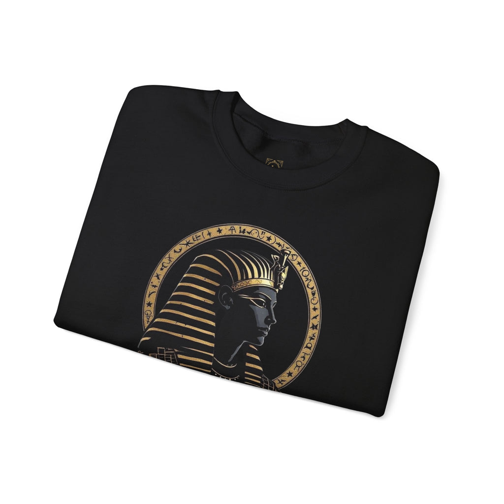 Egyptian Pharaoh Crewneck Sweatshirt — Gold & Black Tutankhamun Profile