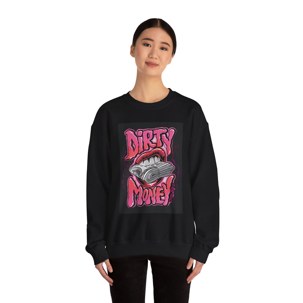 Dirty Money Crewneck Sweatshirt – Retro Graphic Money & Lips Design