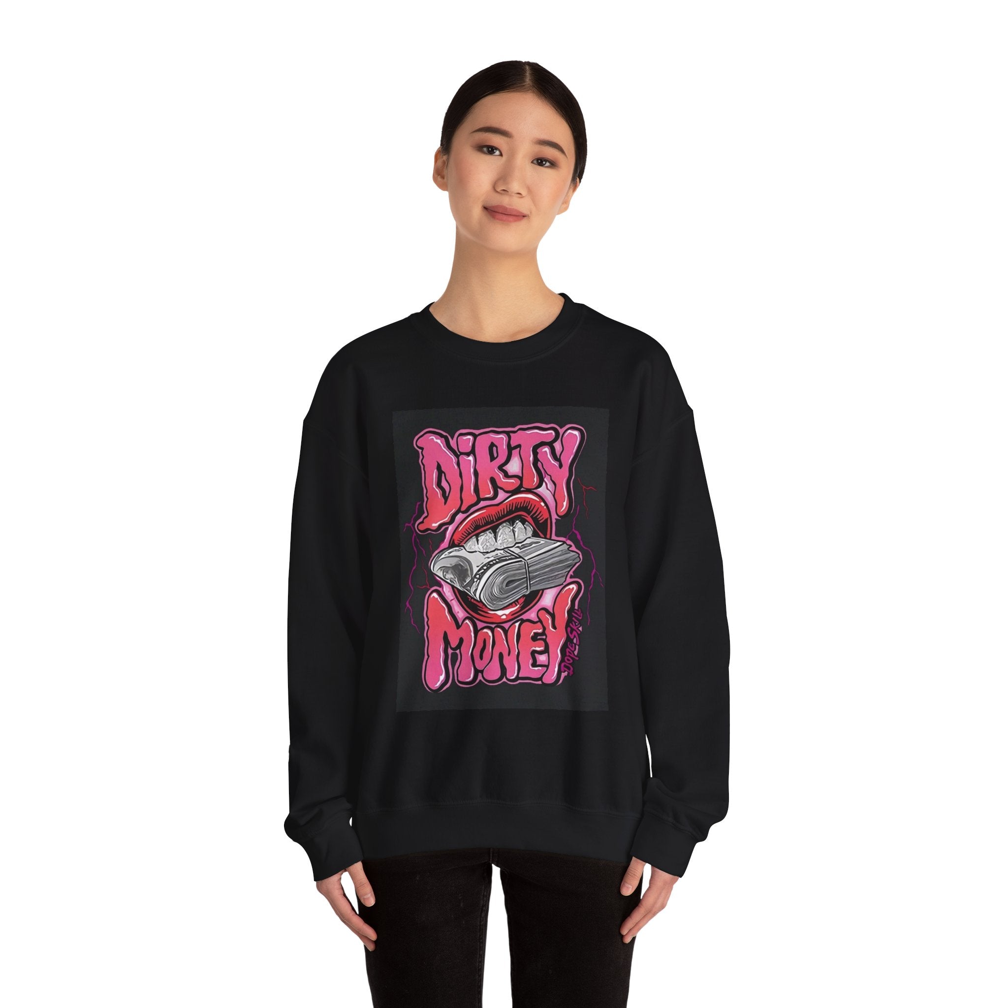 Dirty Money Crewneck Sweatshirt – Retro Graphic Money & Lips Design