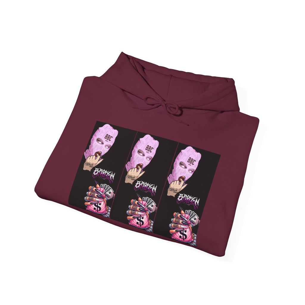 Horror Collage Hoodie — Spooky Pink Skull & Claw Graphic Sweatshirt