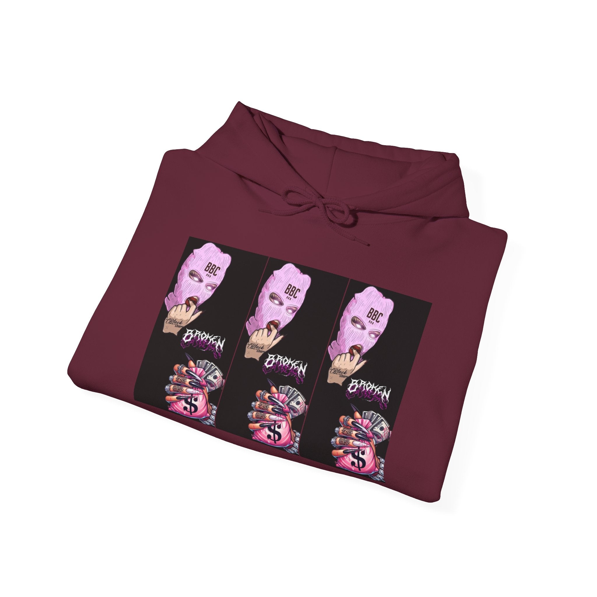 Horror Collage Hoodie — Spooky Pink Skull & Claw Graphic Sweatshirt