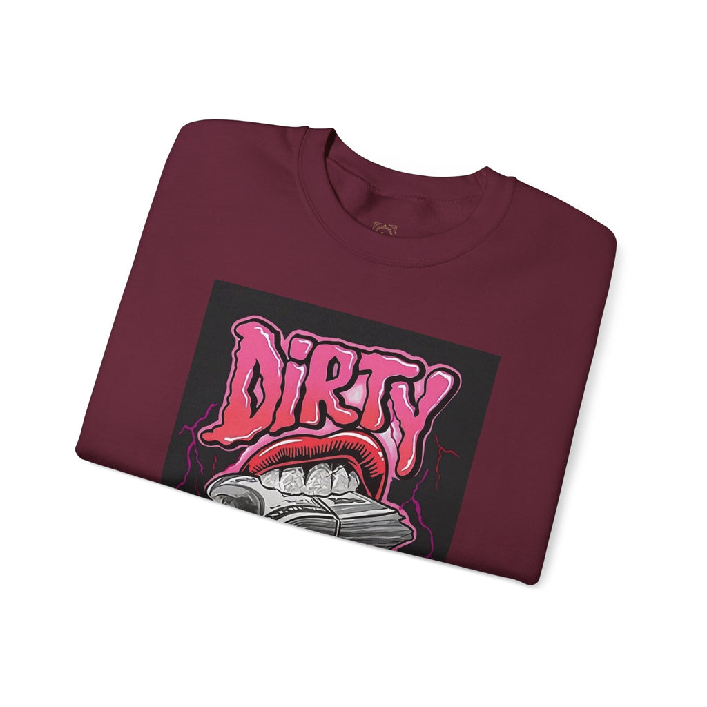 Dirty Money Crewneck Sweatshirt – Retro Graphic Money & Lips Design