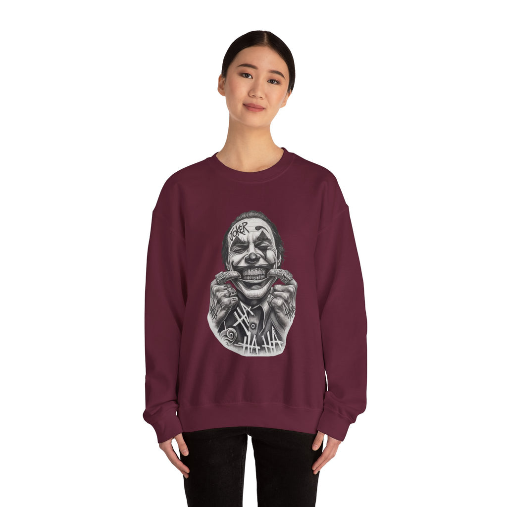 Joker Smile Crewneck Sweatshirt — Grinning Clown Graphic Pullover