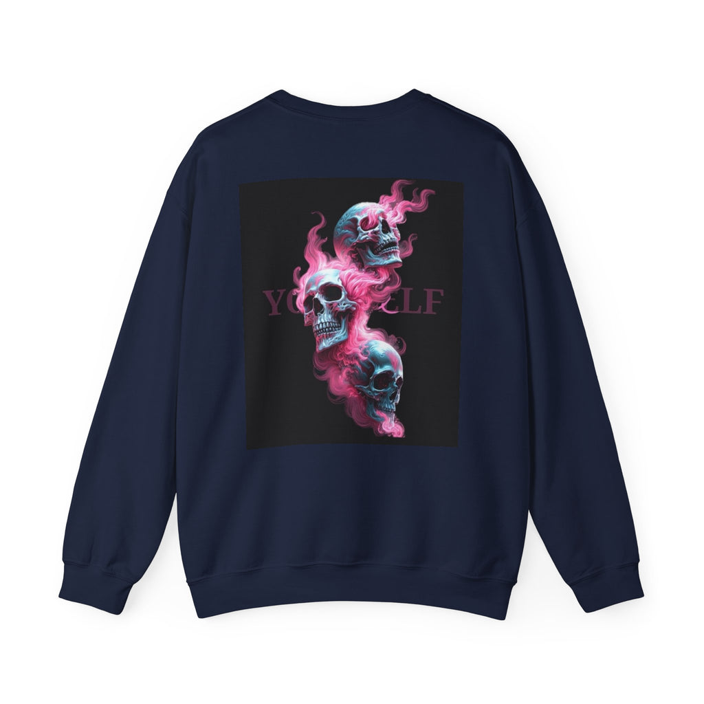 Skull Smoke Crewneck Sweatshirt — Neon Pink & Blue Gothic Graphic