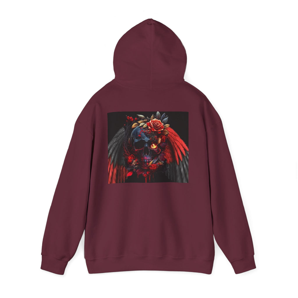 Skull Rose Wings Hoodie — Gothic Floral Skull Pullover