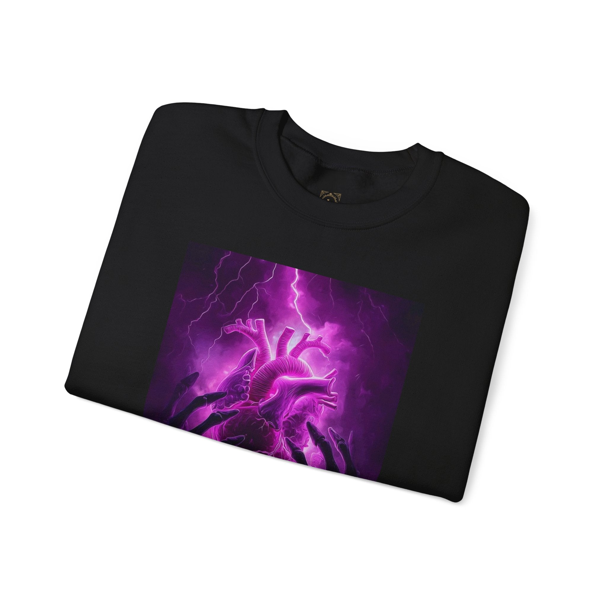 Crewneck Sweatshirt — Purple Lightning Anatomical Heart Graphic