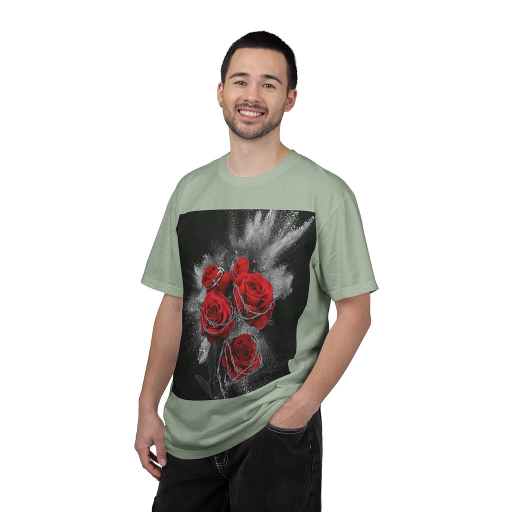 Rose Burst T-Shirt — Red Roses Graphic Tee with 'LEGACIESS' Back Logo