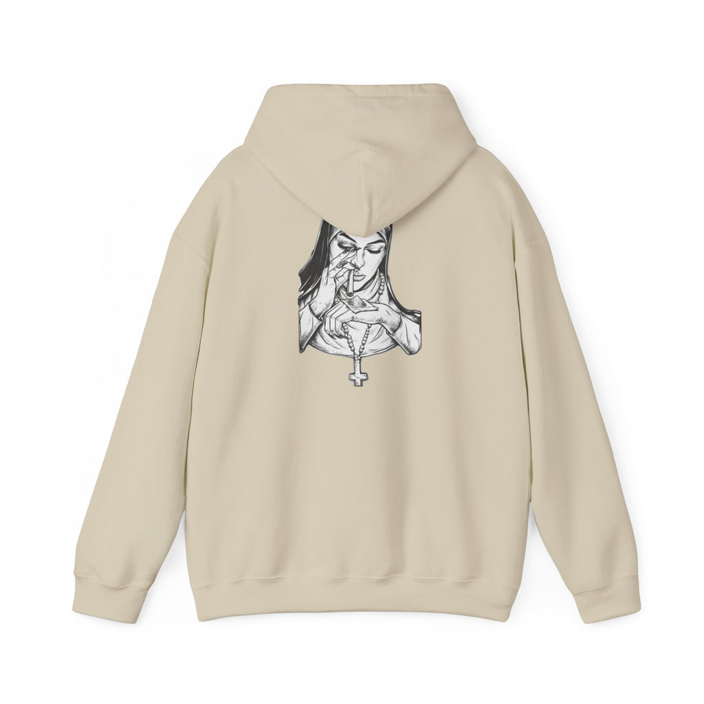 Praying Nun Graphic Hoodie – Gothic Religious Illustration Sweatshirt