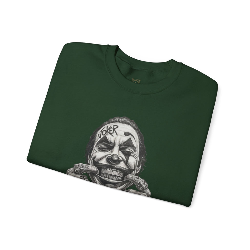 Joker Smile Crewneck Sweatshirt — Grinning Clown Graphic Pullover