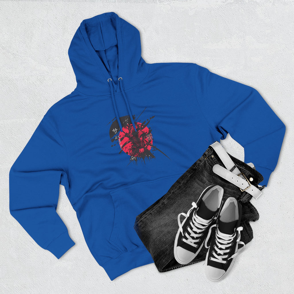 Grunge Rising Hoodie — Red Sun Graphic Fleece Hoodie