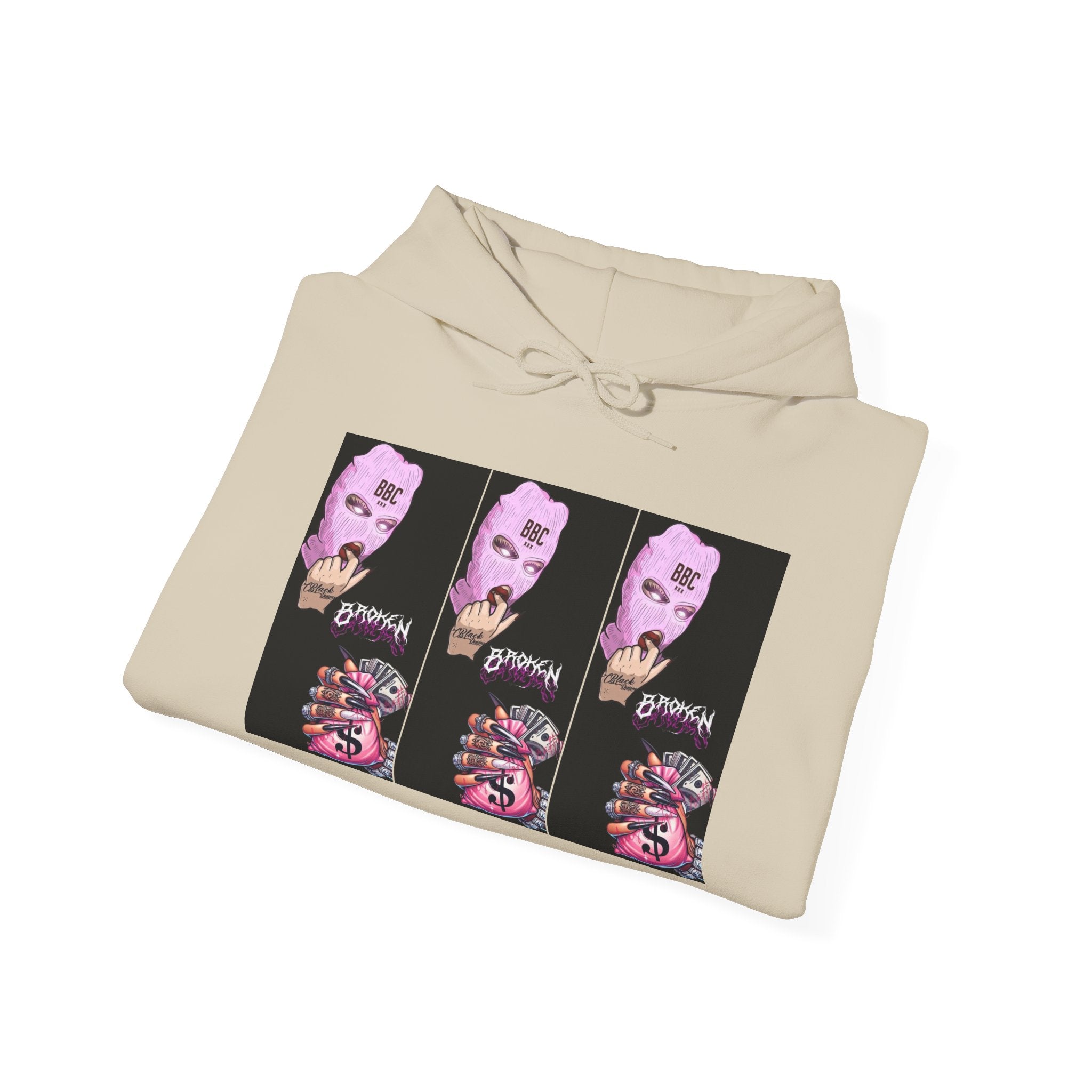 Horror Collage Hoodie — Spooky Pink Skull & Claw Graphic Sweatshirt