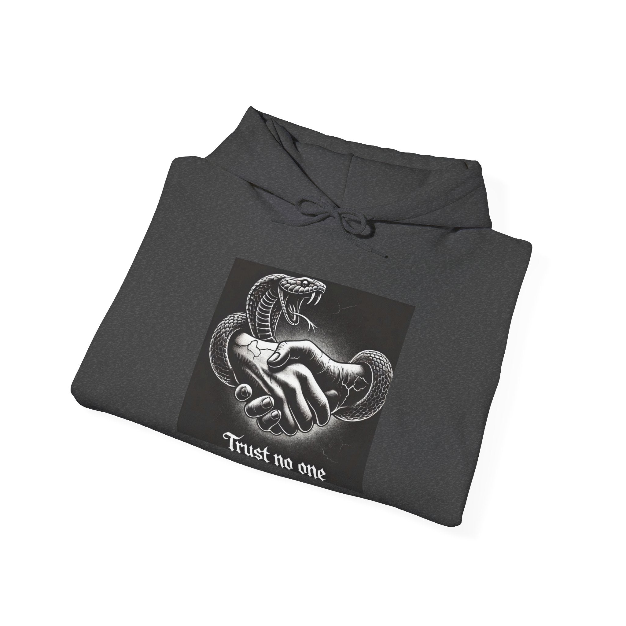 Trust No One Hoodie — Snake Handshake Graphic Hoodie