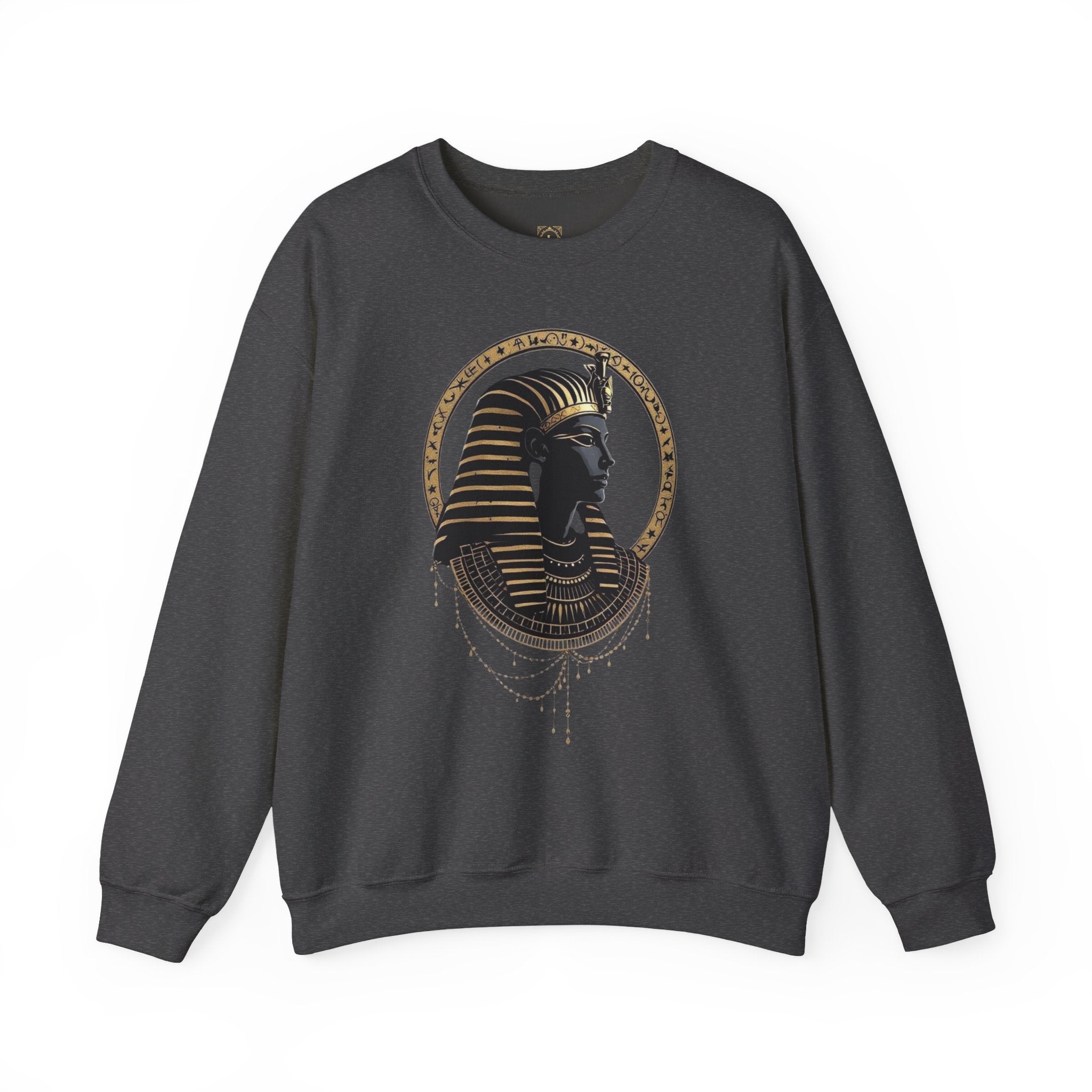 Egyptian Pharaoh Crewneck Sweatshirt — Gold & Black Tutankhamun Profile