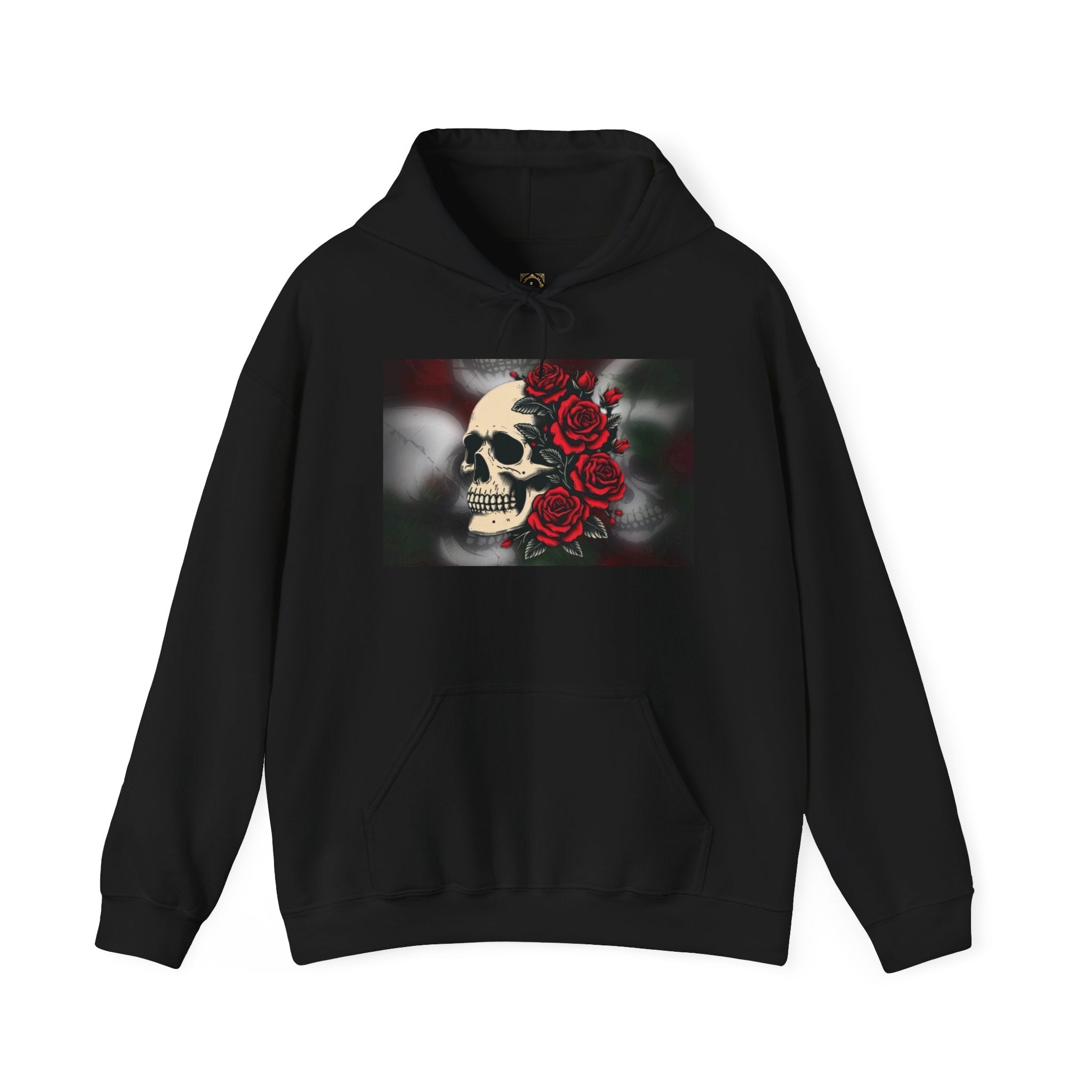 Skull with Red Roses Hoodie — Gothic Floral Skull Sweatshirt