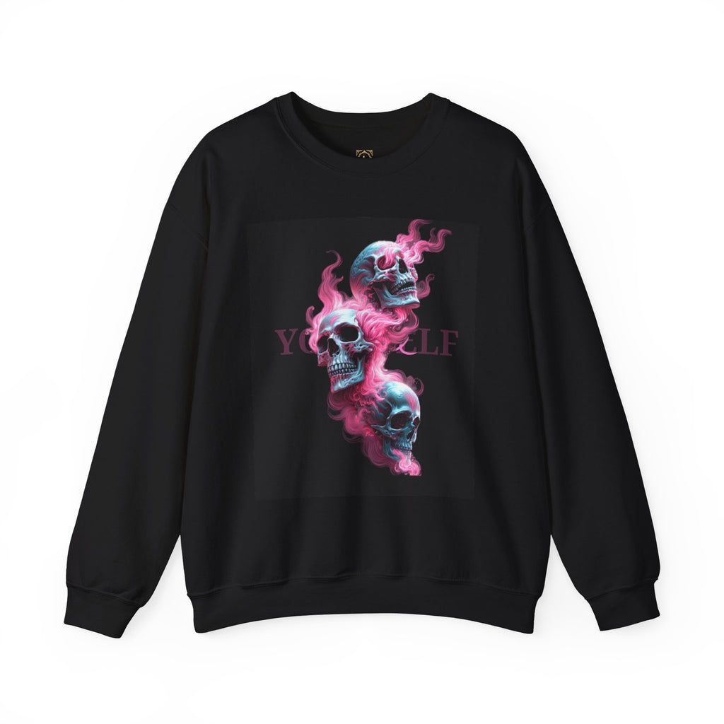 Skull Smoke Crewneck Sweatshirt — Neon Pink & Blue Gothic Graphic