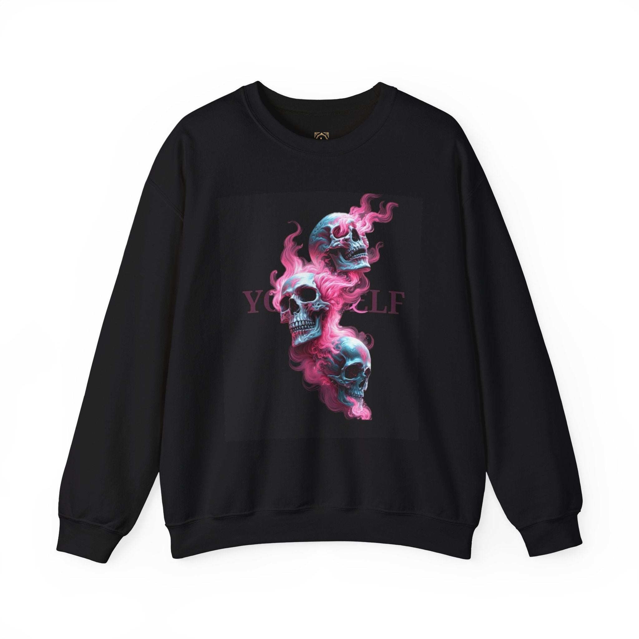 Skull Smoke Crewneck Sweatshirt — Neon Pink & Blue Gothic Graphic